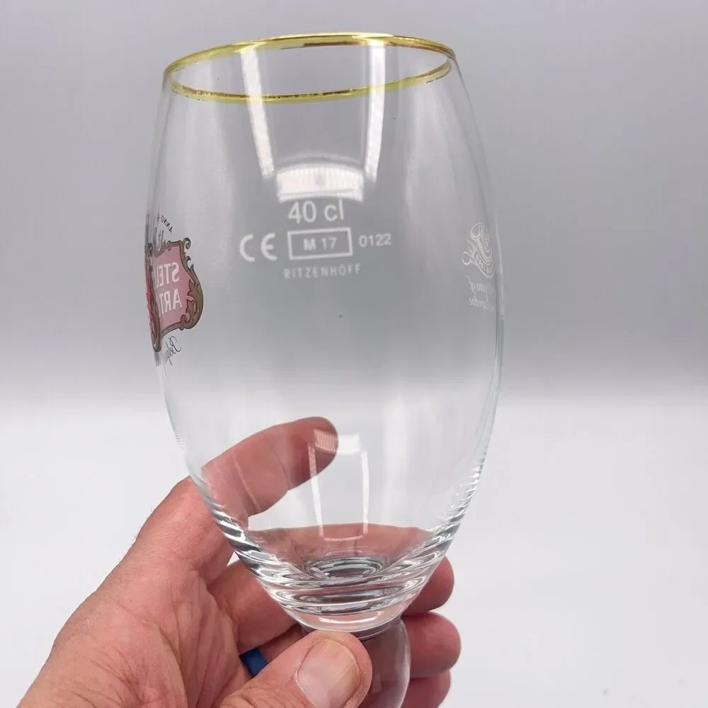 Stella Artois Chalice Beer Glass Belgium Pub Bar Gold Rim Style